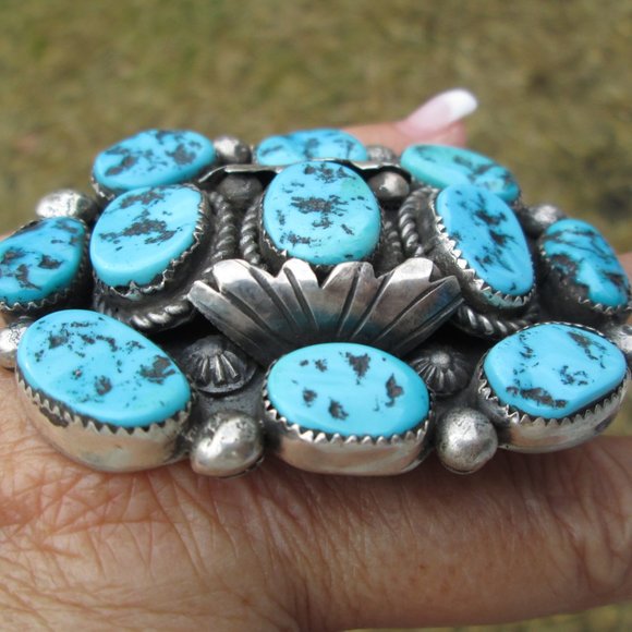 Early Old Navajo Sterling Silver & Genuine Sleeping Beauty TURQUOISE Ring - Picture 3 of 7